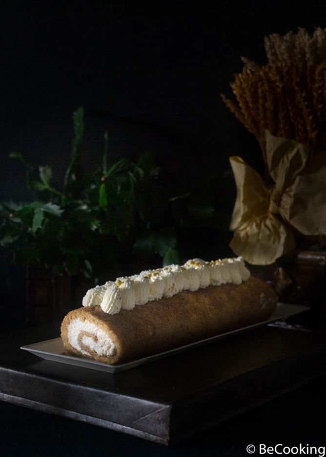 Pumpkin Spiced Swiss roll with Cheese Cream and Cinnamon